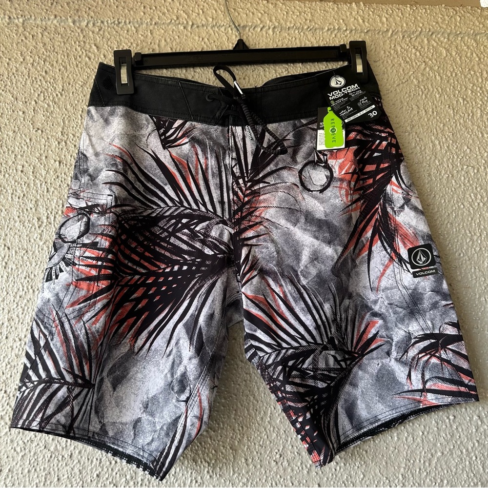 Volcom Mod-Tech mens Board Shorts 30 black gray white orange NWT